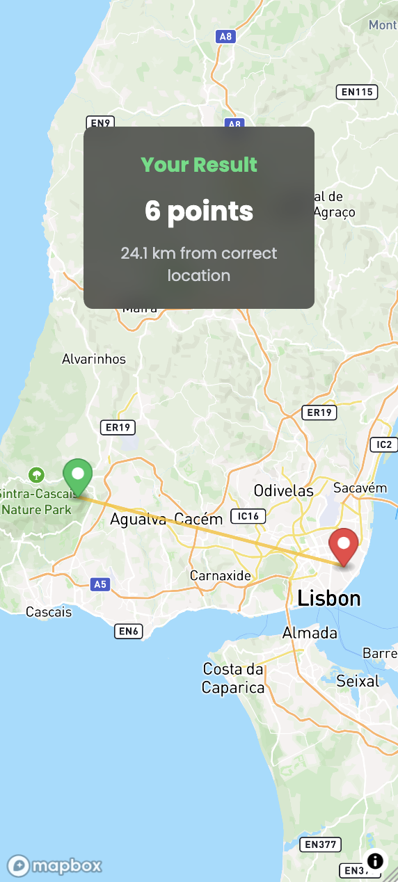 geoquiz result reveal on map